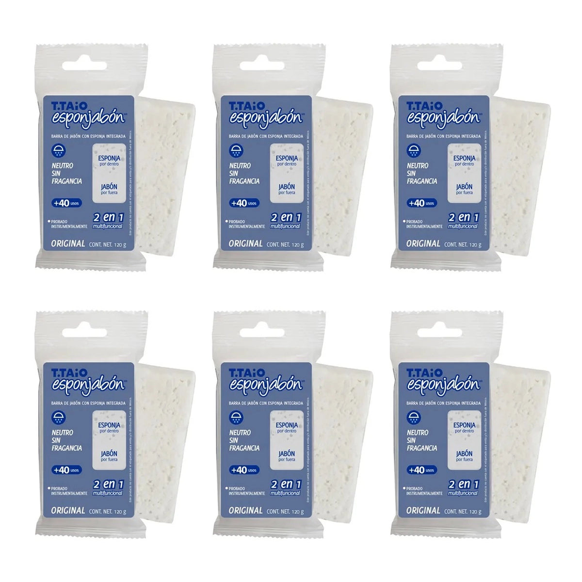 T.TAIO Esponjabón 2-in-1 Unscented Soap & Sponge Bar – Fragrance-Free Cleansing Body Soap, 120g