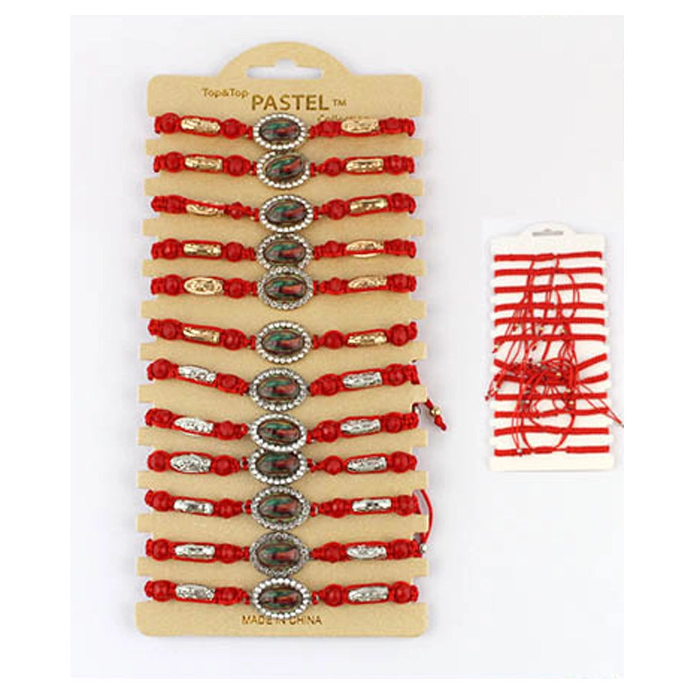 Our Lady of Guadalupe Red String Bracelet Set (12-Pack) - Adjustable