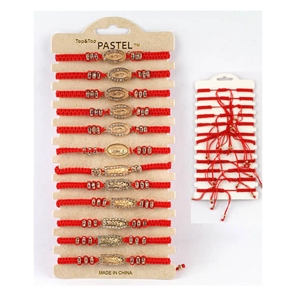Miraculous Medal Red String Bracelet Set (12-Pack) - Gold-Toned & Adjustable