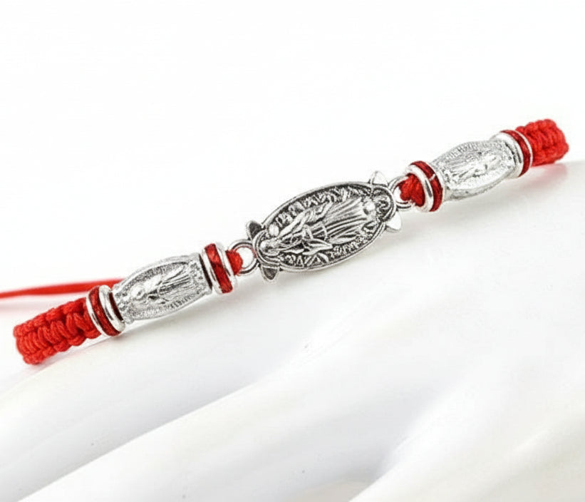 Miraculous Medal Red String Bracelet Set - Adjustable Devotional Jewelry