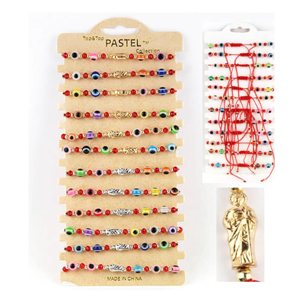San Judas Tadeo & Evil Eye Protection Bracelet Set- Red String Adjustable Charm Bracelets