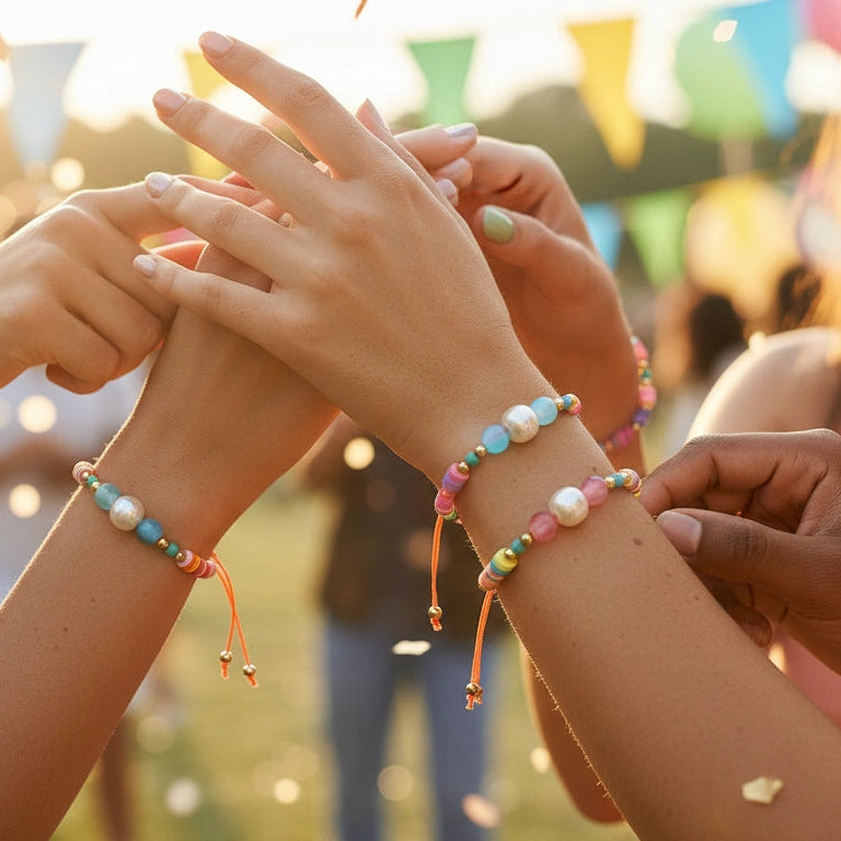 Colorful Heishi & Pearl Bead Bracelet Set (12-Pack) - Adjustable