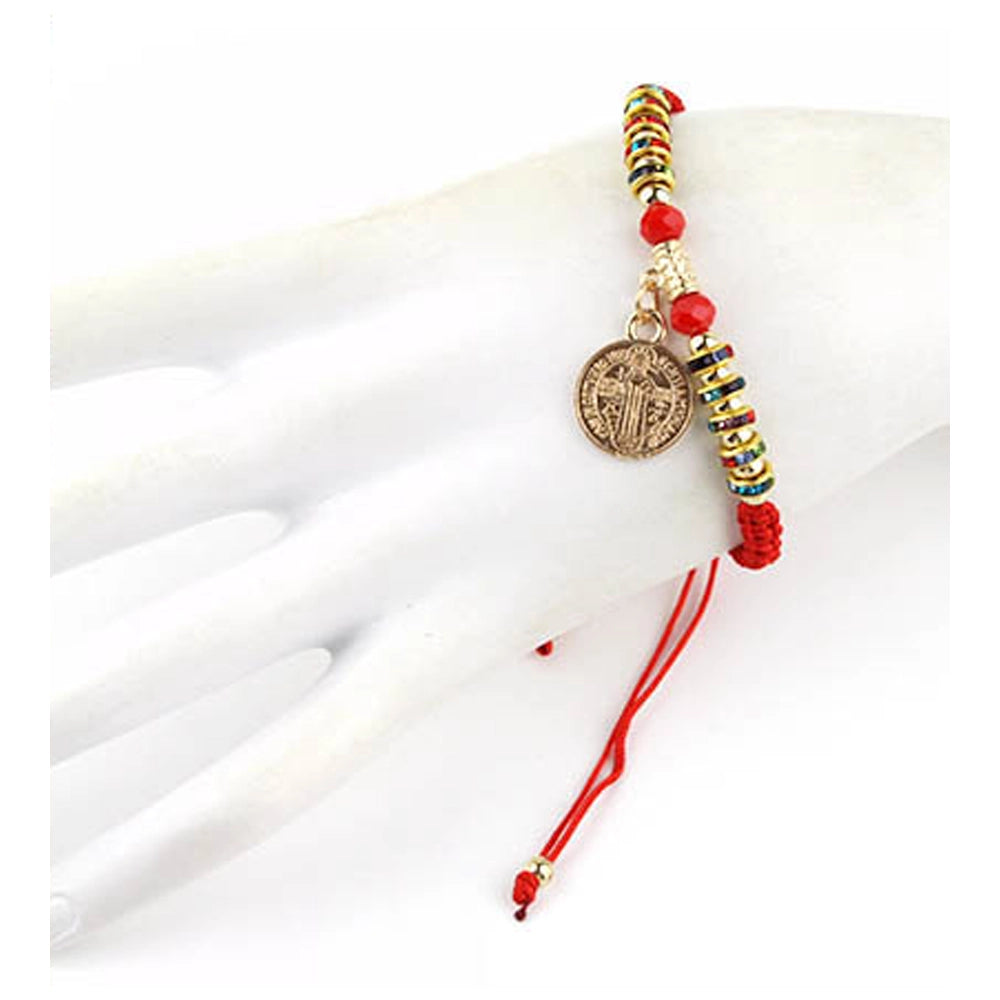 Saint Benedict Medal Red String Bracelet Set (12-Pack) - Adjustable Protection