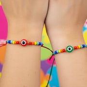 Rainbow Evil Eye Protection Bracelet Set (12-Pack) - Adjustable