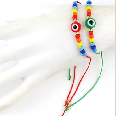 Rainbow Evil Eye Protection Bracelet Set (12-Pack) - Adjustable