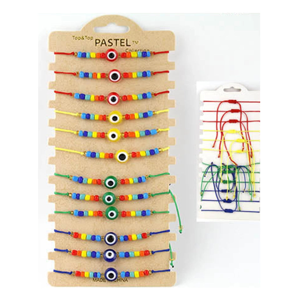 Rainbow Evil Eye Protection Bracelet Set (12-Pack) - Adjustable