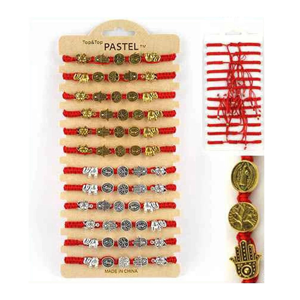 Assorted Protection Red String Bracelet Set (12-Pack) - Adjustable