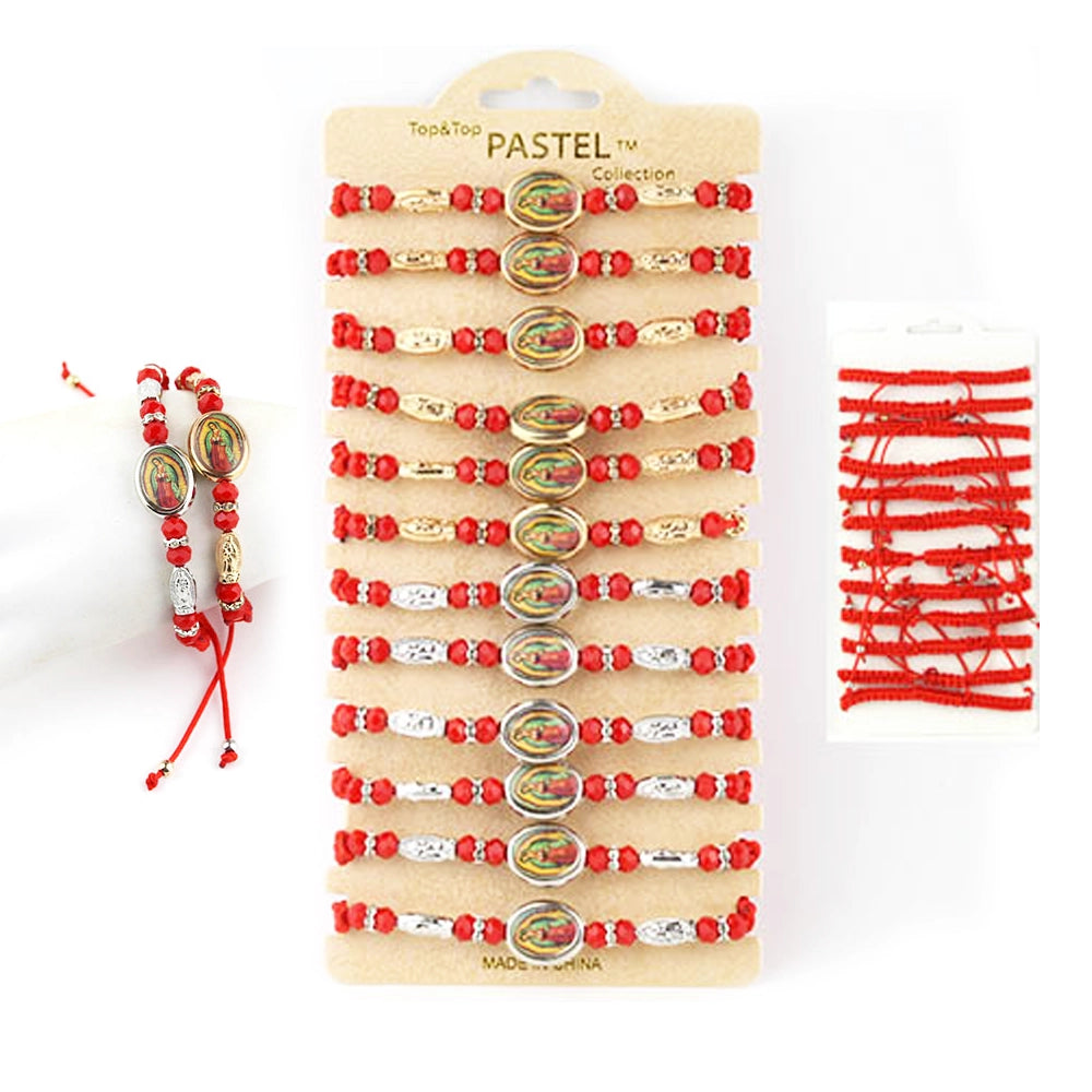 Divine Protection & Style: Red String Virgin of Guadalupe Blessing Bracelets - Adjustable & Vibrant!