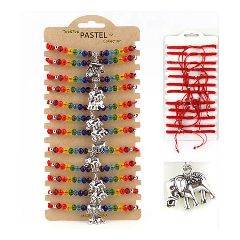 7 Chakra Crystal Elephant Charm Bracelet - Red String Kabbalah Adjustable