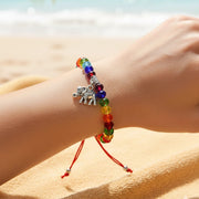 7 Chakra Crystal Elephant Charm Bracelet - Red String Kabbalah Adjustable