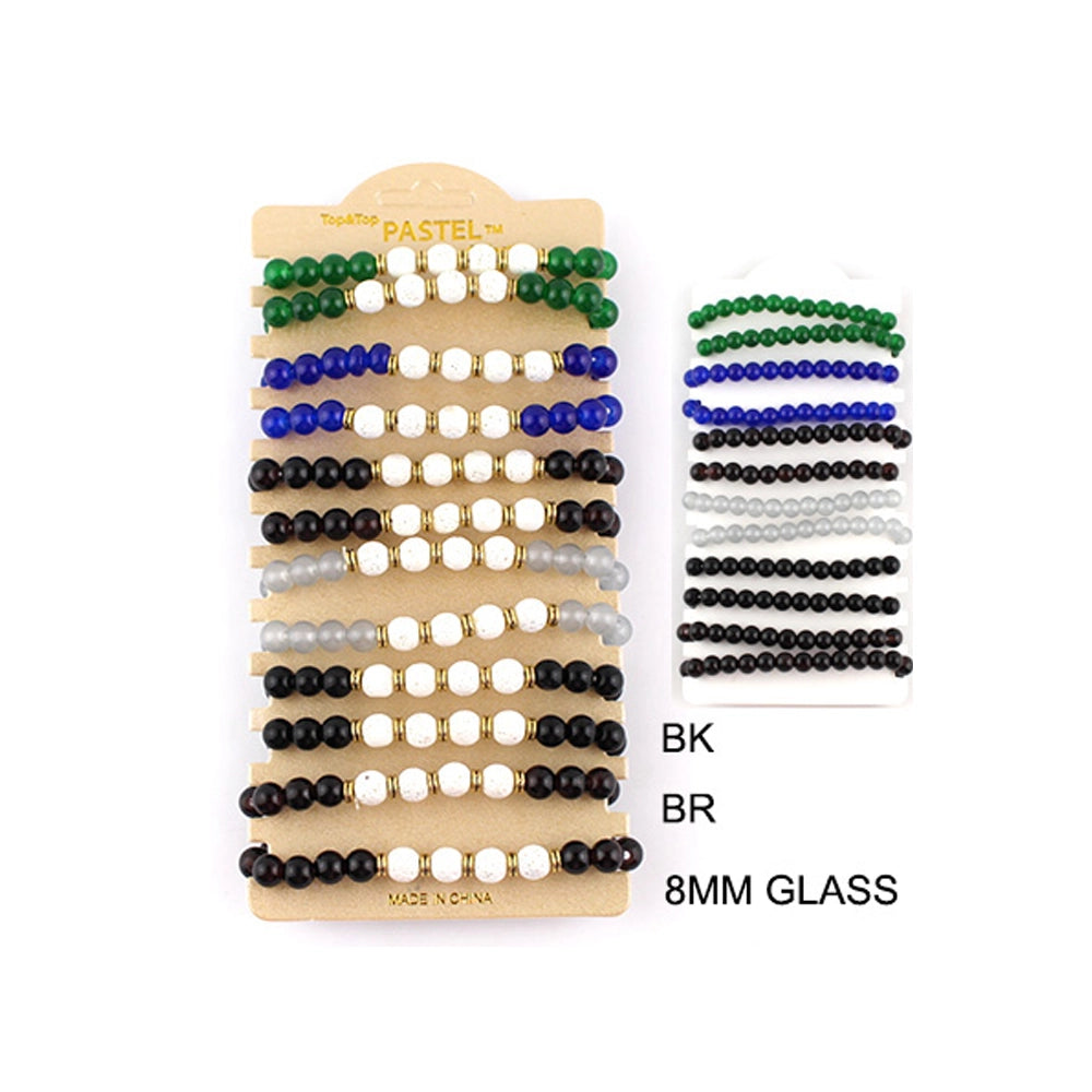 Multi-Color Lava & Glass Bead Bracelet Set - Stackable & Stretch