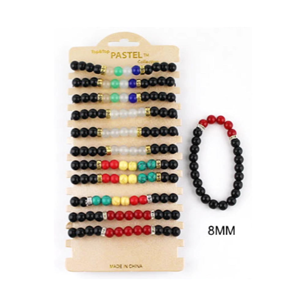 Black & Rasta/Pan-African Beaded Stretch Bracelet