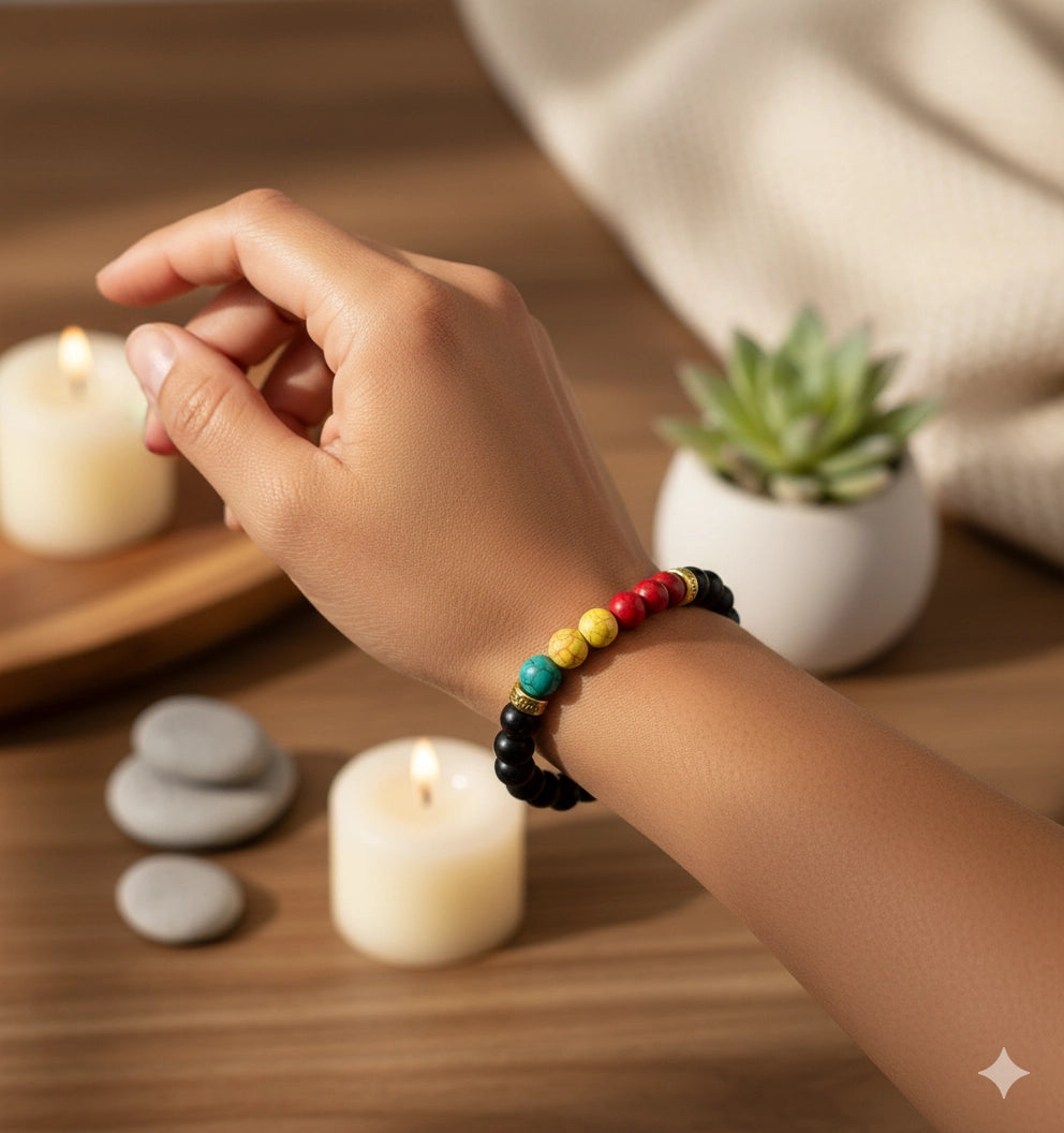 Black & Rasta/Pan-African Beaded Stretch Bracelet