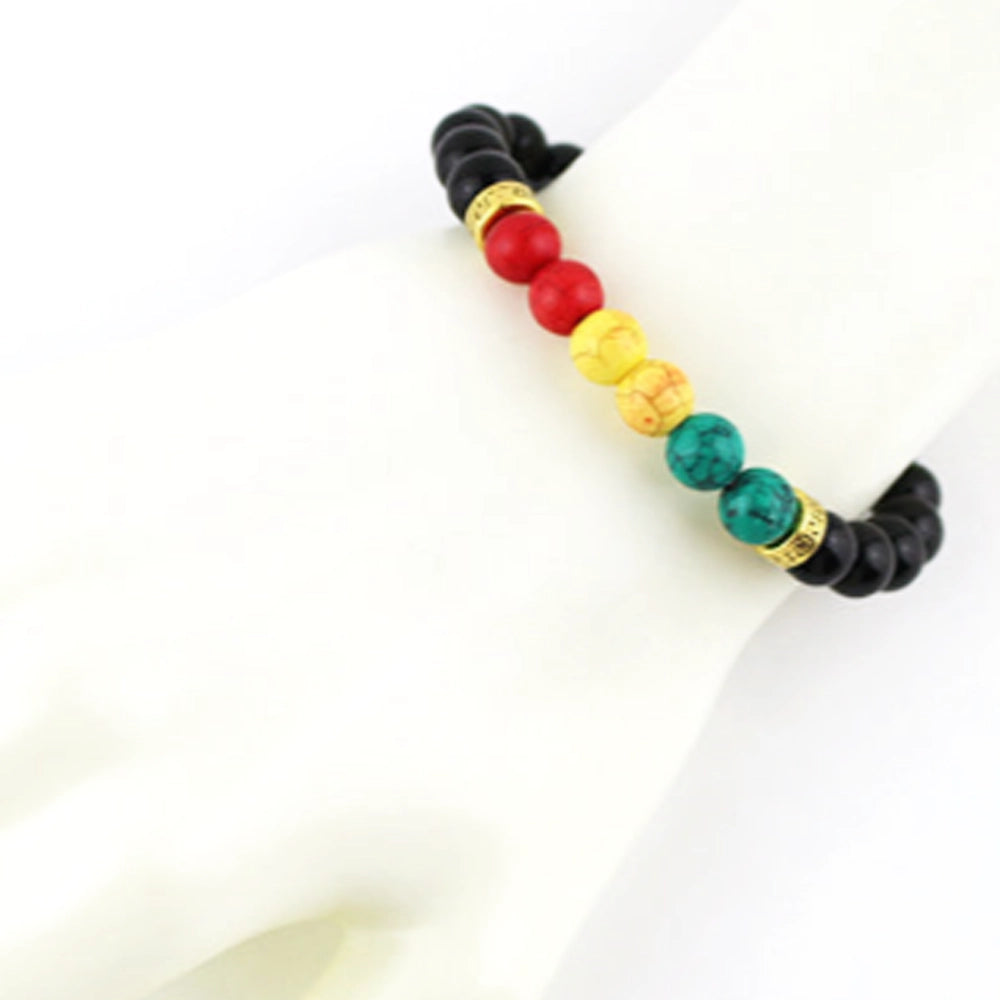 Black & Rasta/Pan-African Beaded Stretch Bracelet