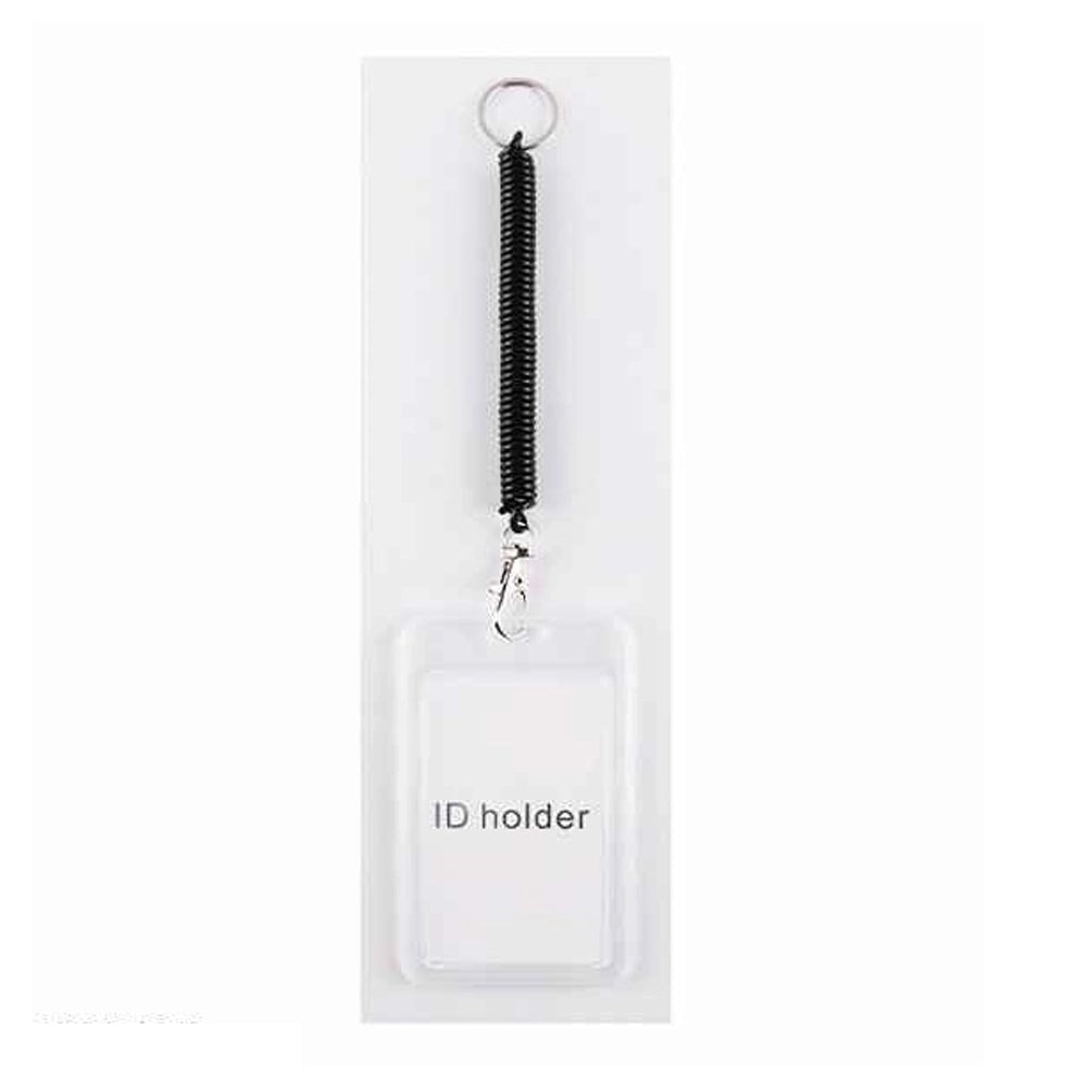 Retractable Spiral Coil Lanyard with Clear Vertical ID Badge Holder – Black (ETC-2076BK)