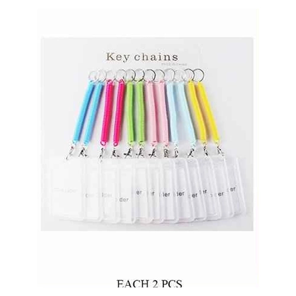 Retractable Coil Keychain ID Badge Holder - 2-Pack Colorful Spring Spiral Lanyard with Clear Vertical Card Sleeve (ETC-2076BT)