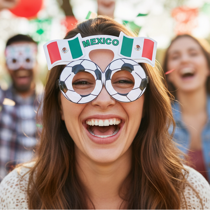Mexico Soccer Fan Novelty Glasses – Mexican Flag & Football Party Eyewear for World Cup, Game Day, and Patriotic Celebrations (ETC-3230)