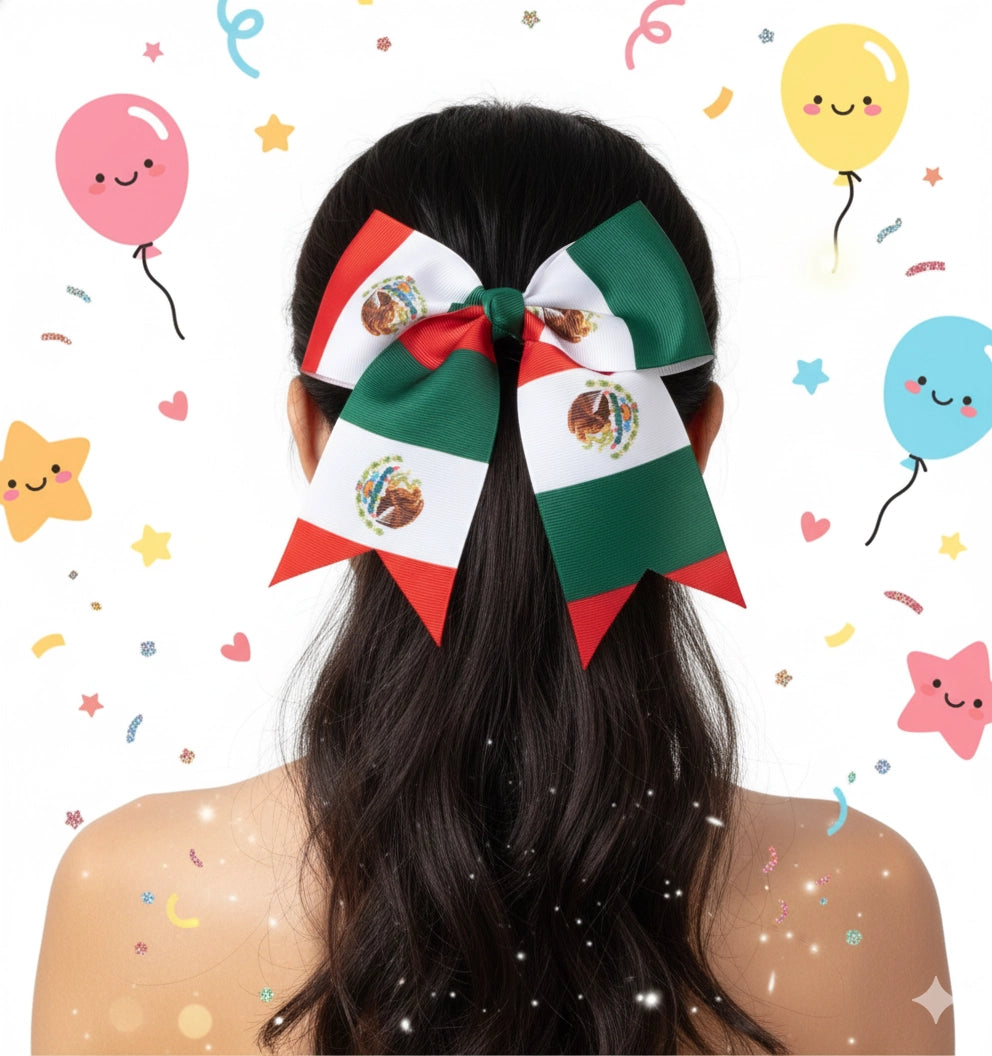 Mexican Flag Ribbon Bow Clip - Viva México Hair Accessory