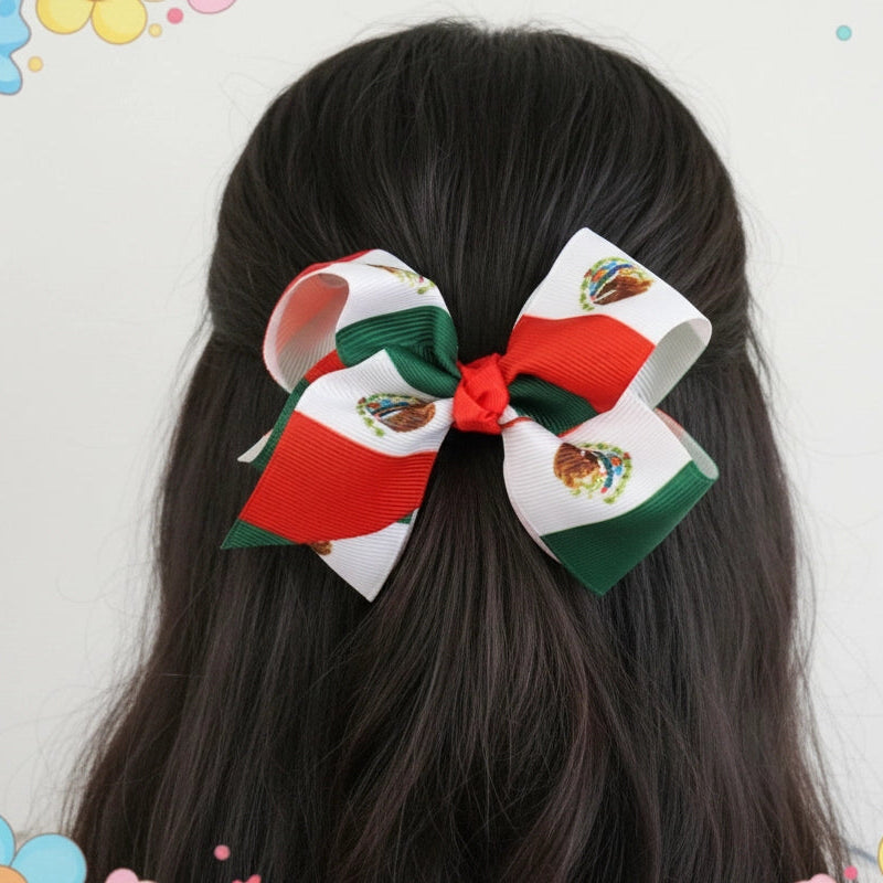 Patriotic México Flag Hair Bow Clip - Green, White & Red Fiesta Accessory