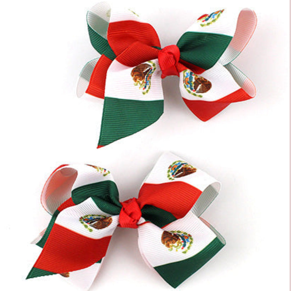 Patriotic México Flag Hair Bow Clip - Green, White & Red Fiesta Accessory