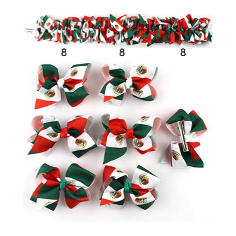 Patriotic México Flag Hair Bow Clip - Green, White & Red Fiesta Accessory