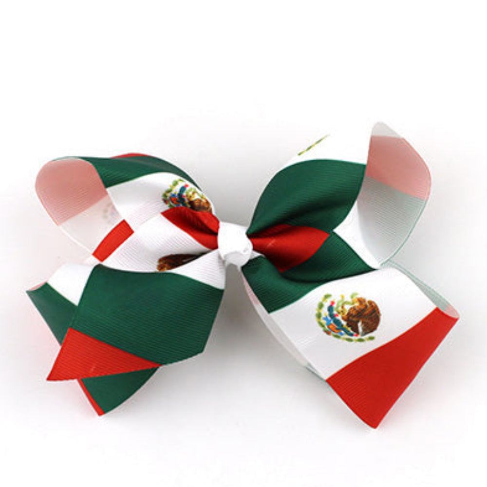 Classic Mexican Flag Bow Clip - Green, White & Red Accessory