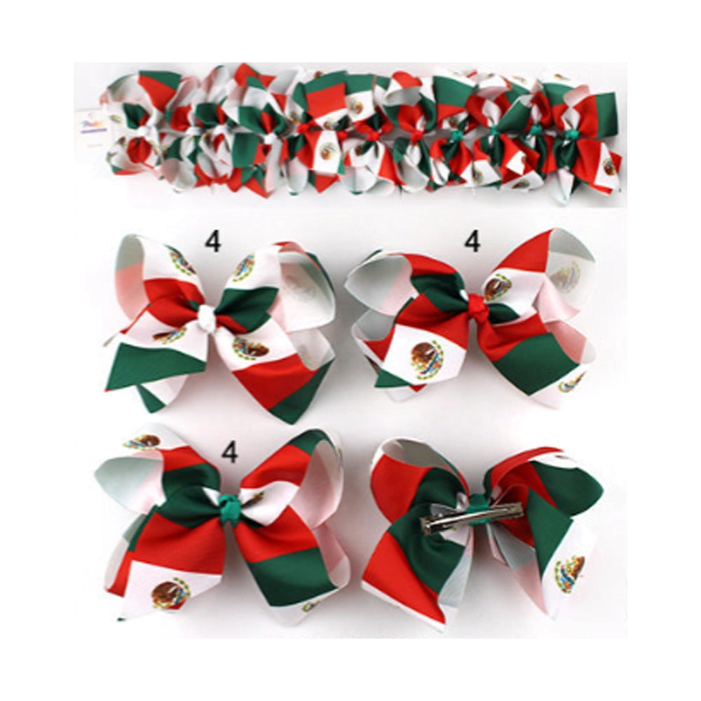 Classic Mexican Flag Bow Clip - Green, White & Red Accessory
