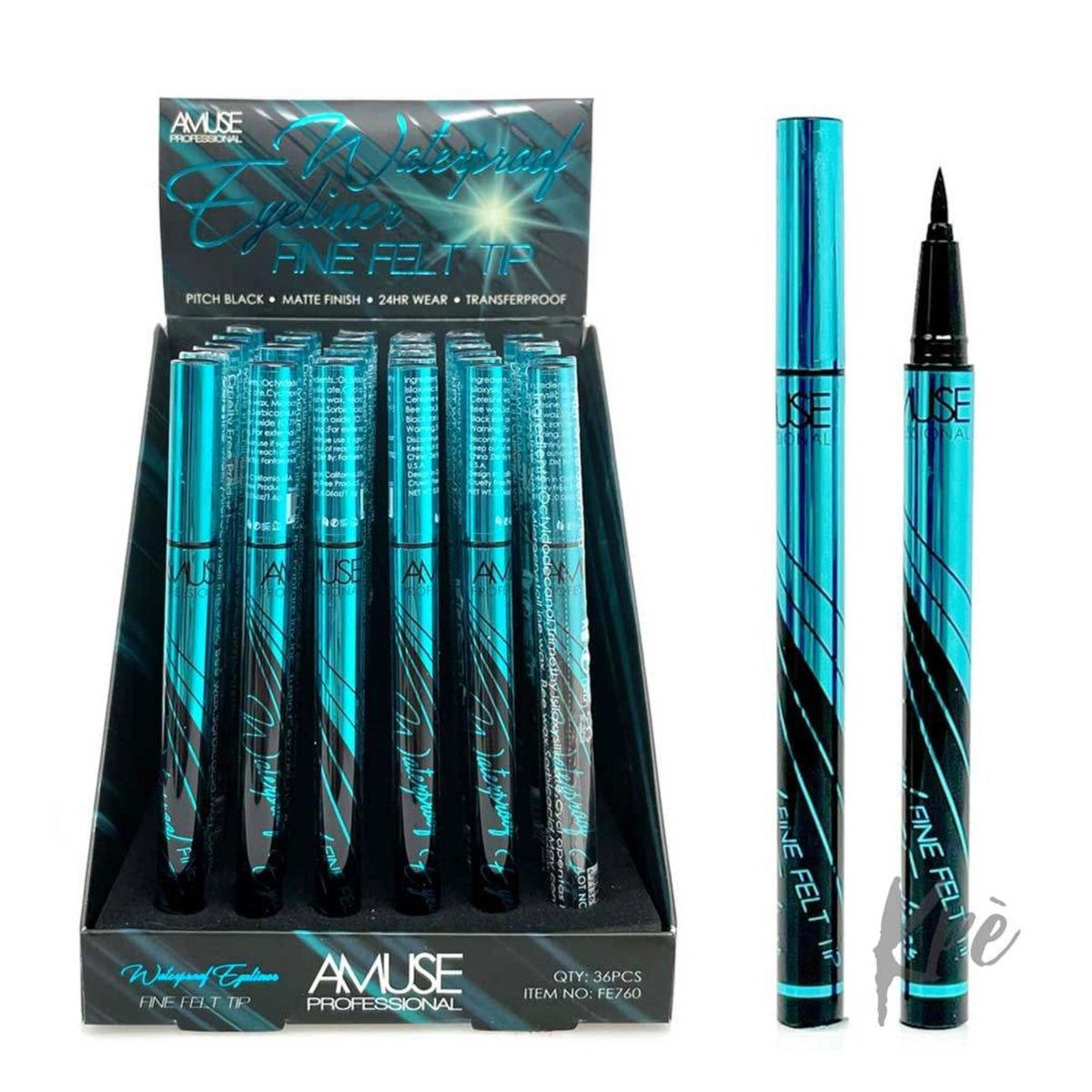 Amuse - Professional Waterproof Eyeliner Fine Felt Tip Display Set – 36 Pcs Pitch Black