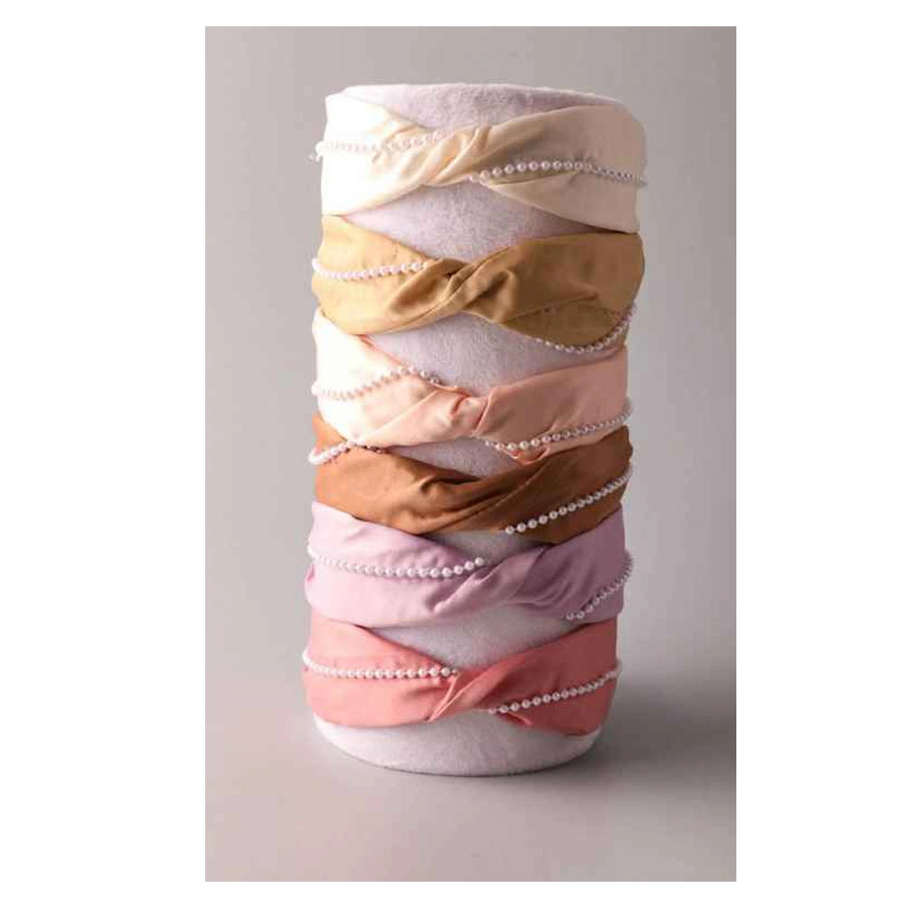 Elegant Pearl-Embellished Twist Headband - Soft Satin Finish (FH12775)