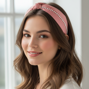 Elegant Pearl-Embellished Twist Headband - Soft Satin Finish (FH12775)