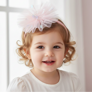 Kids Pink Tulle Pom-Pom Headband - Iridescent Sparkle Hair Accessory (FHK1401)