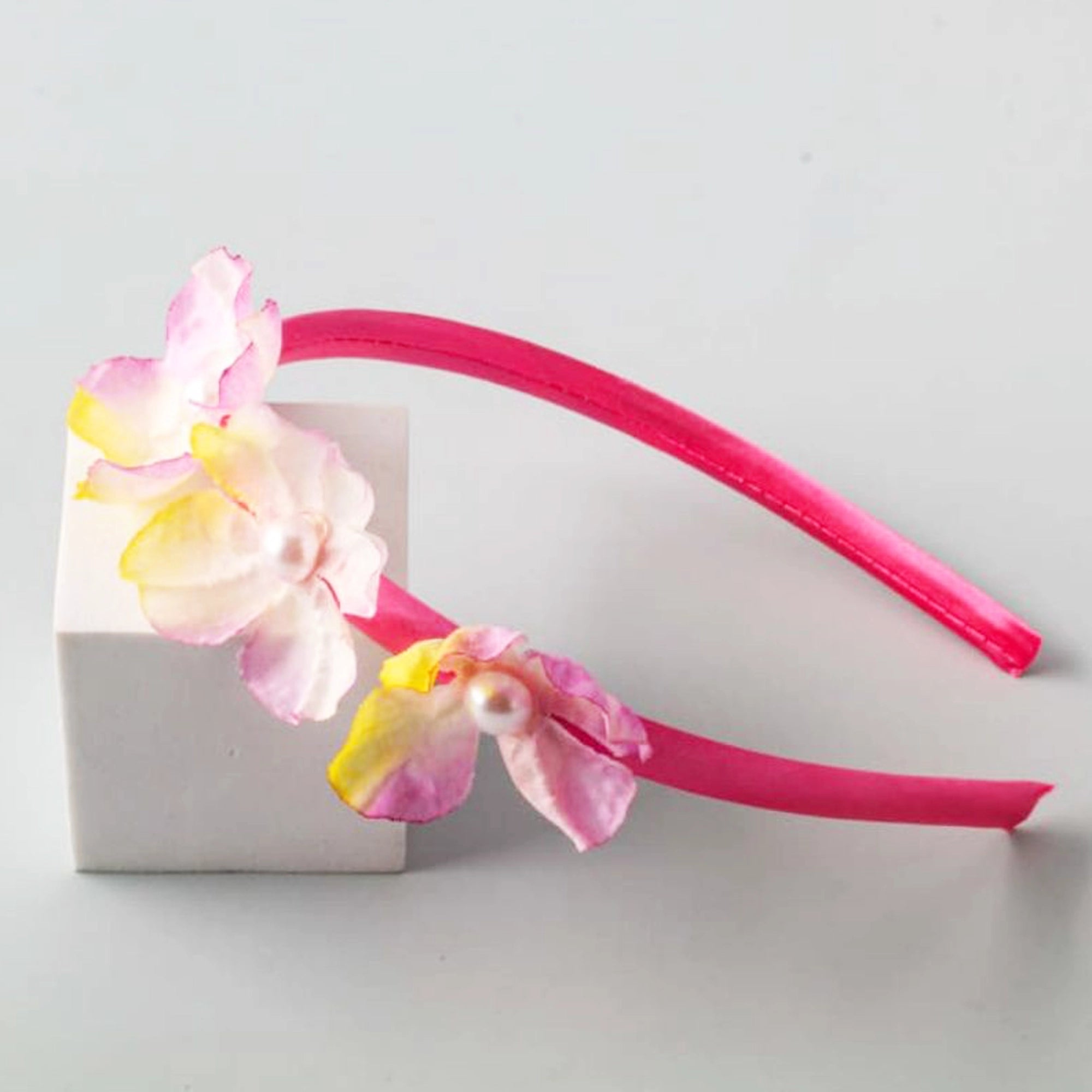 Pearl Floral Accented Satin Headband - Elegant Hair Accessory for Girls & Occasions (FHK1543P)
