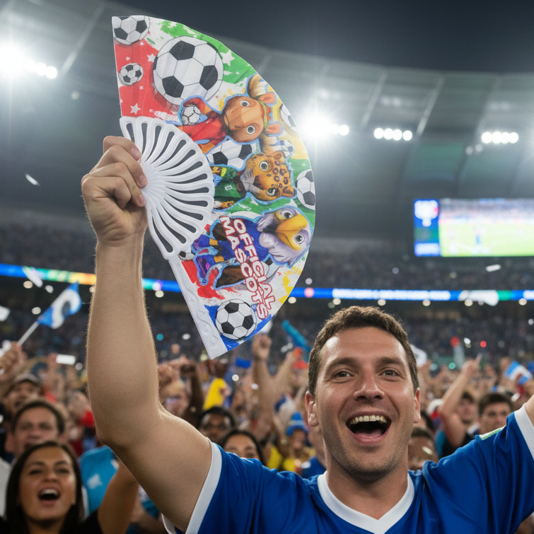 Vibrant World Soccer Mascot Folding Hand Fans – 12-Piece Party Pack (FN-3175FI)