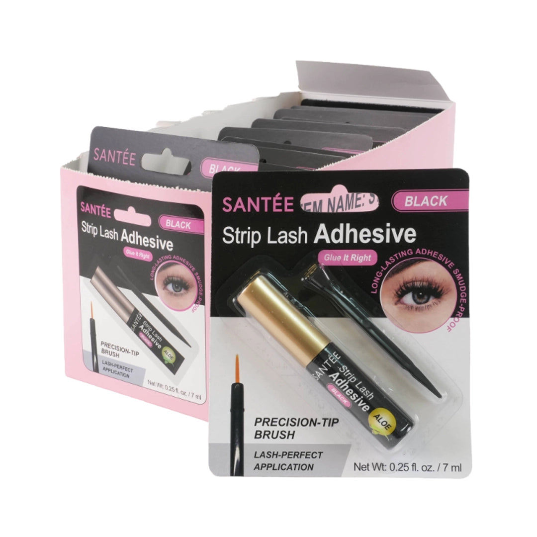 Santée Strip Lash Adhesive - Black, Long-Lasting & Smudge-Proof False Eyelash Glue with Precision-Tip Brush, Aloe Infused (0.25 fl. oz. / 7 ml)