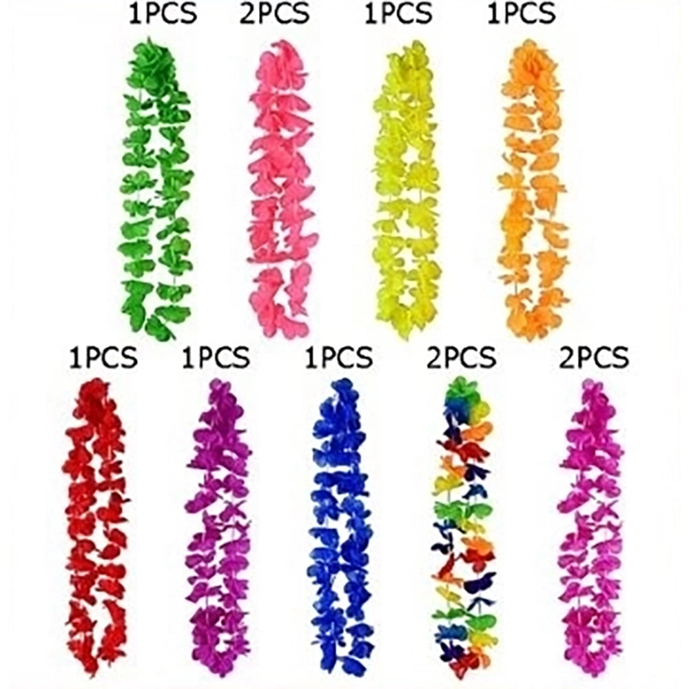 Tropical Luau Flower Lei Necklace 12pc Set – Colorful Party Favors for Hawaiian Beach Themes, Summer Festivals, and Celebrations (GMF-1000)