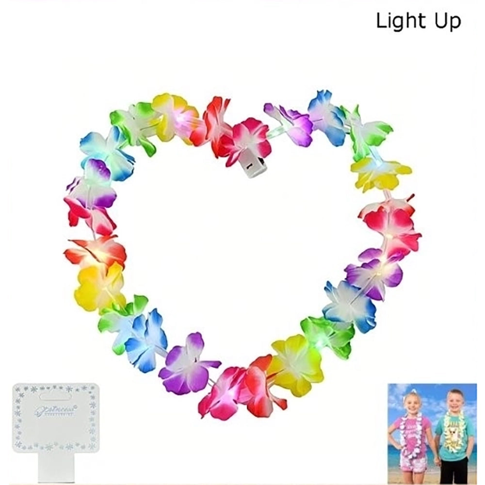 LED Light-Up Hawaiian Flower Lei Necklace – Colorful Tropical Party Favors (Pack of 12 Assorted Colors) (GMF-1004)