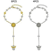 Crystal Rhinestone Rosary Bracelet with Angel Wing Charm – Religious Jewelry in Gold & Silver Tone (GMR-344)