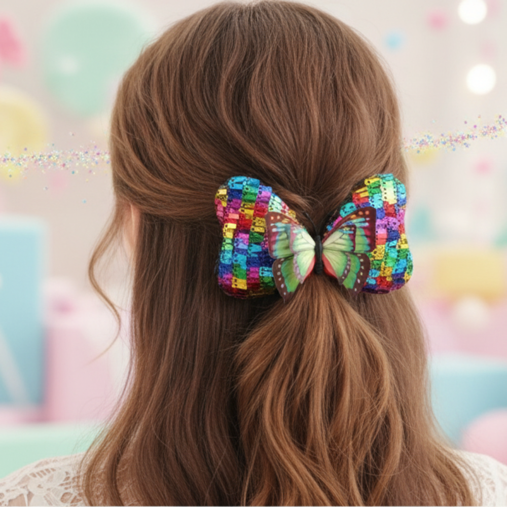 Dazzling Butterfly Sequin Hair Bow Clip