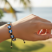 Honduras Flag Bracelet Set - Adjustable Black Macrame