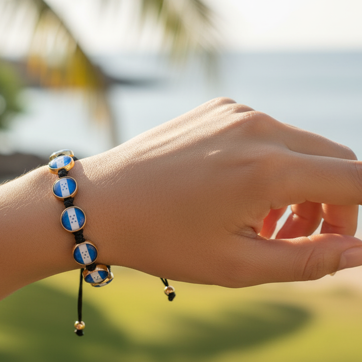 Honduras Flag Bracelet Set - Adjustable Black Macrame