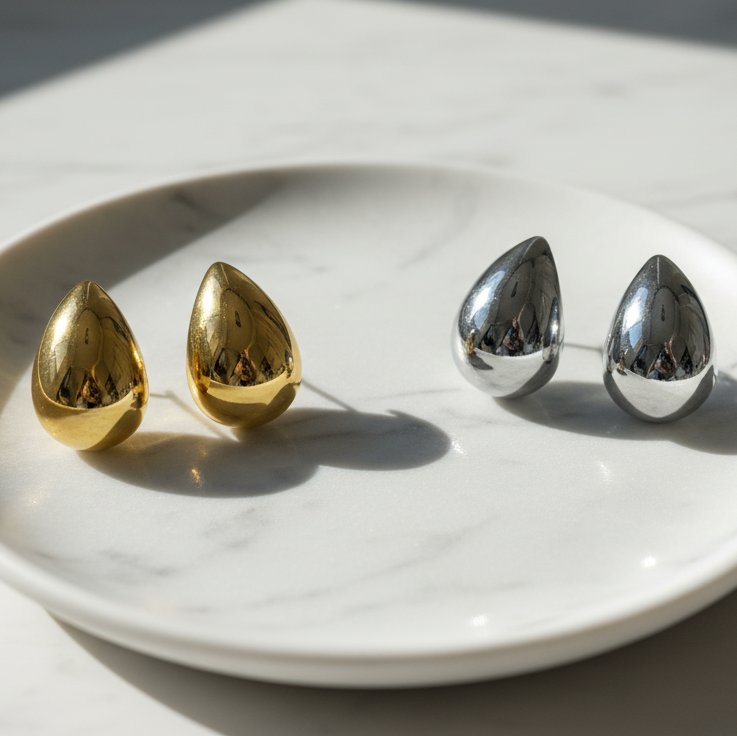 The Liquid Metal Studs | Chic High-Shine Teardrop Earrings