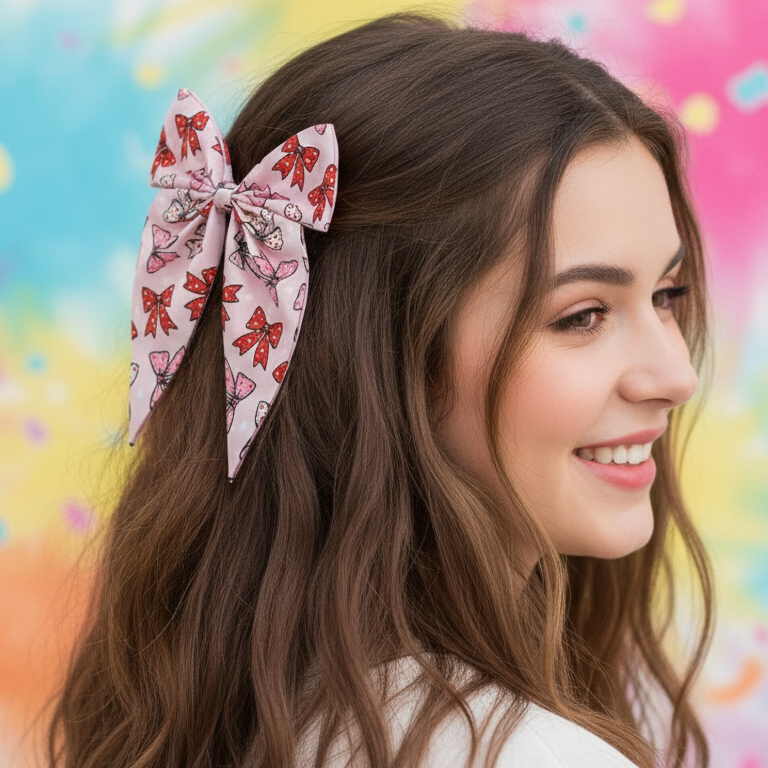 Oversized Bow Print Hair Clip - 12CM Charming Chiffon Hair Accessory