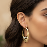 Artisan Glam, Bold Impact! 4cm Hammered U-Shape Statement Hoops