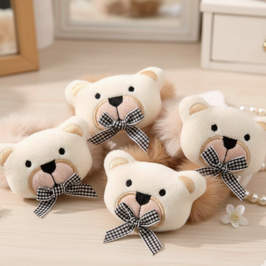 Adorable Teddy Bear Plush Hair Ties - Crystal Collection