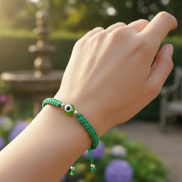 Green Evil Eye Macrame Protection Bracelet Set (12-Pack) - Adjustable