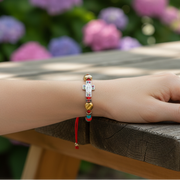 Devotional Cross & Miraculous Medal Red String Bracelet Set (12-Pack) - Adjustable