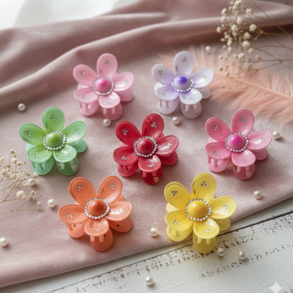 Glossy Crystal Flower Claw Hair Clips