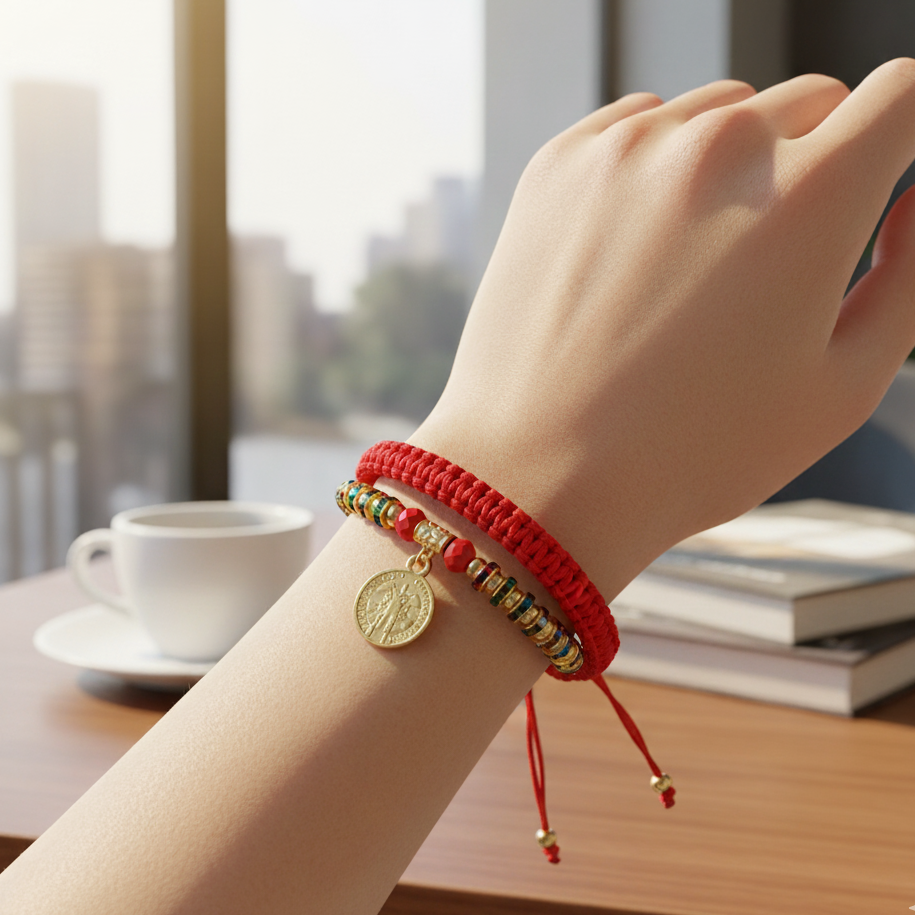 Saint Benedict Medal Red String Bracelet Set - Adjustable Protection