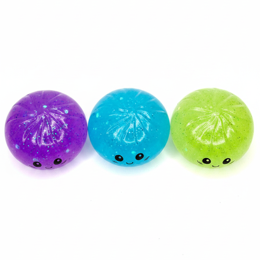 Mystery Squeezy Dumplings Fidget Toys (12-Piece Display Box) – Cute Glitter Squishy Stress Balls, Kawaii Sensory Toys for Kids & Adults, Anxiety Relief, Party Favors, Blind Box Surprise