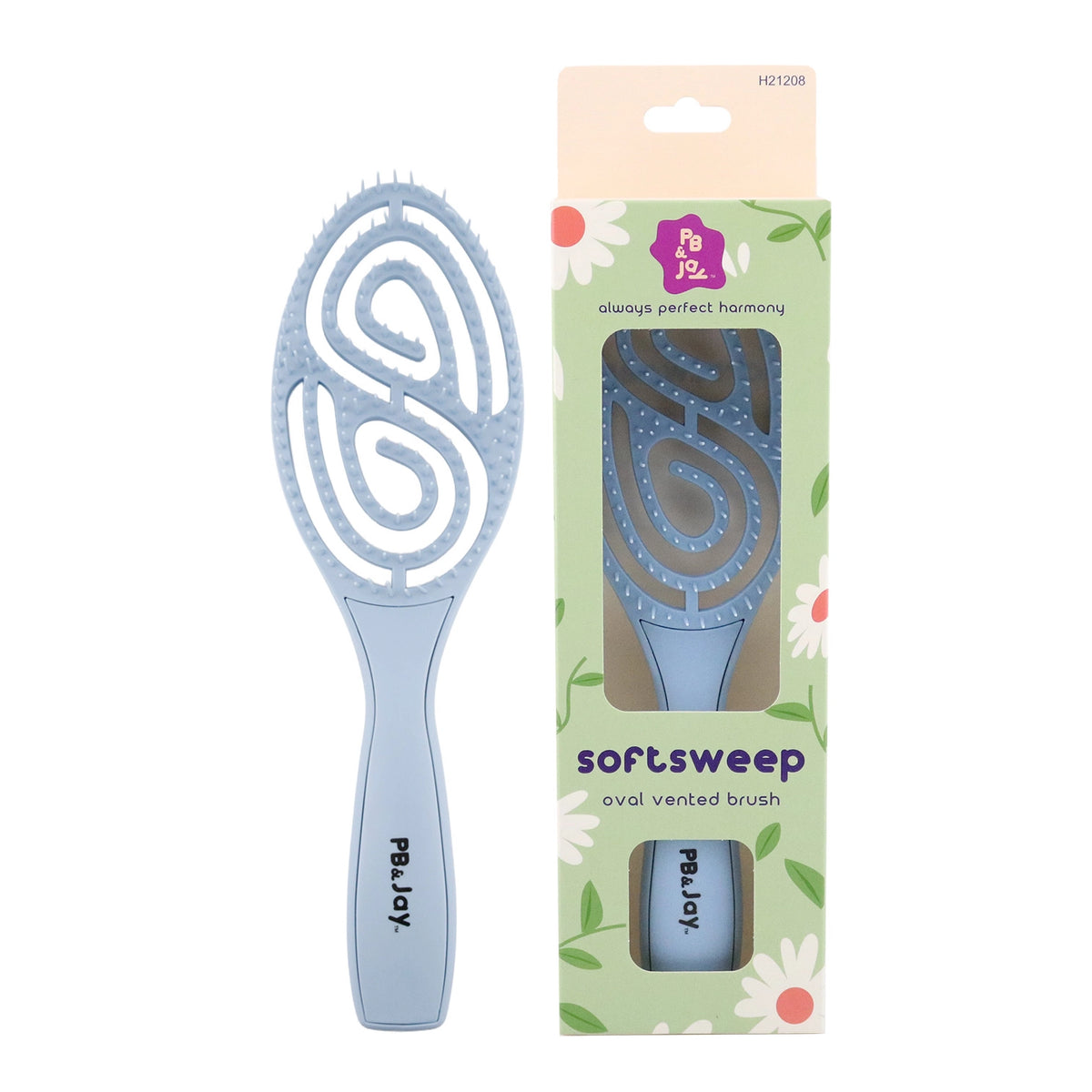 PB & Jay Softsweep Swirl Oval Vented Detangling Hair Brush – Soft Blue & Berry Pink 12pcs